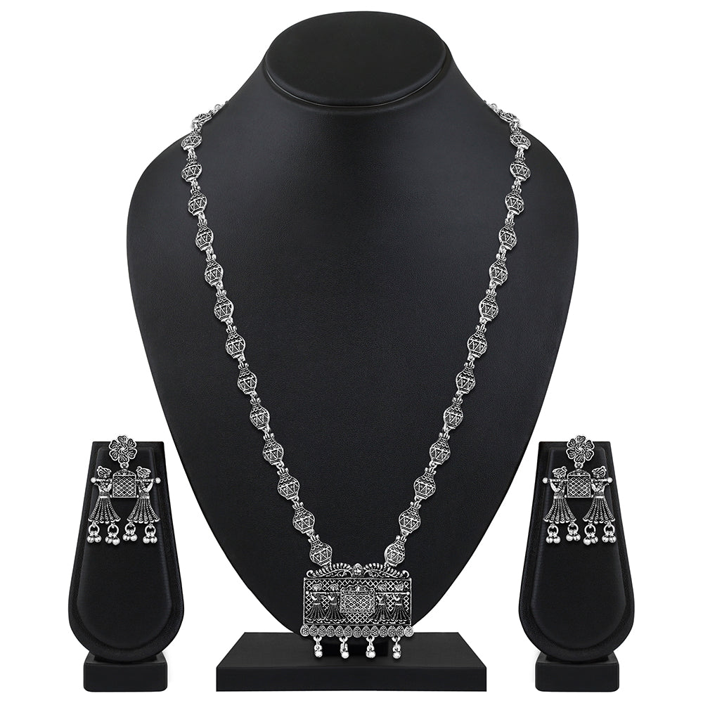 JewelMaze Oxidised Plated Barati Doli Choker Necklace Set - 11691012OX