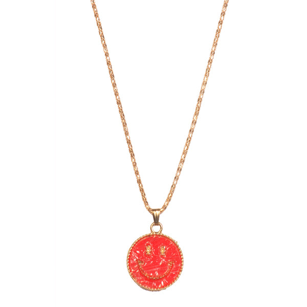 Urthn Red Smiley Gold Plated Chain Pendant