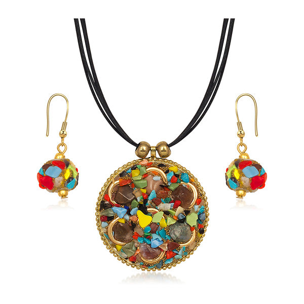 Beadside Multicolor Round Shaped Gold Plated Pendant Set