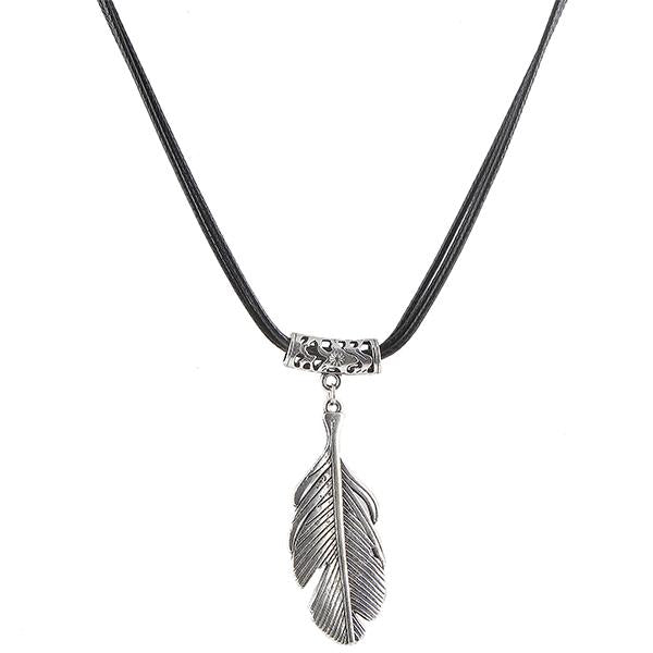 Kriaa Silver Plated Leaf Desgin Black Dori Pendant - 1202222