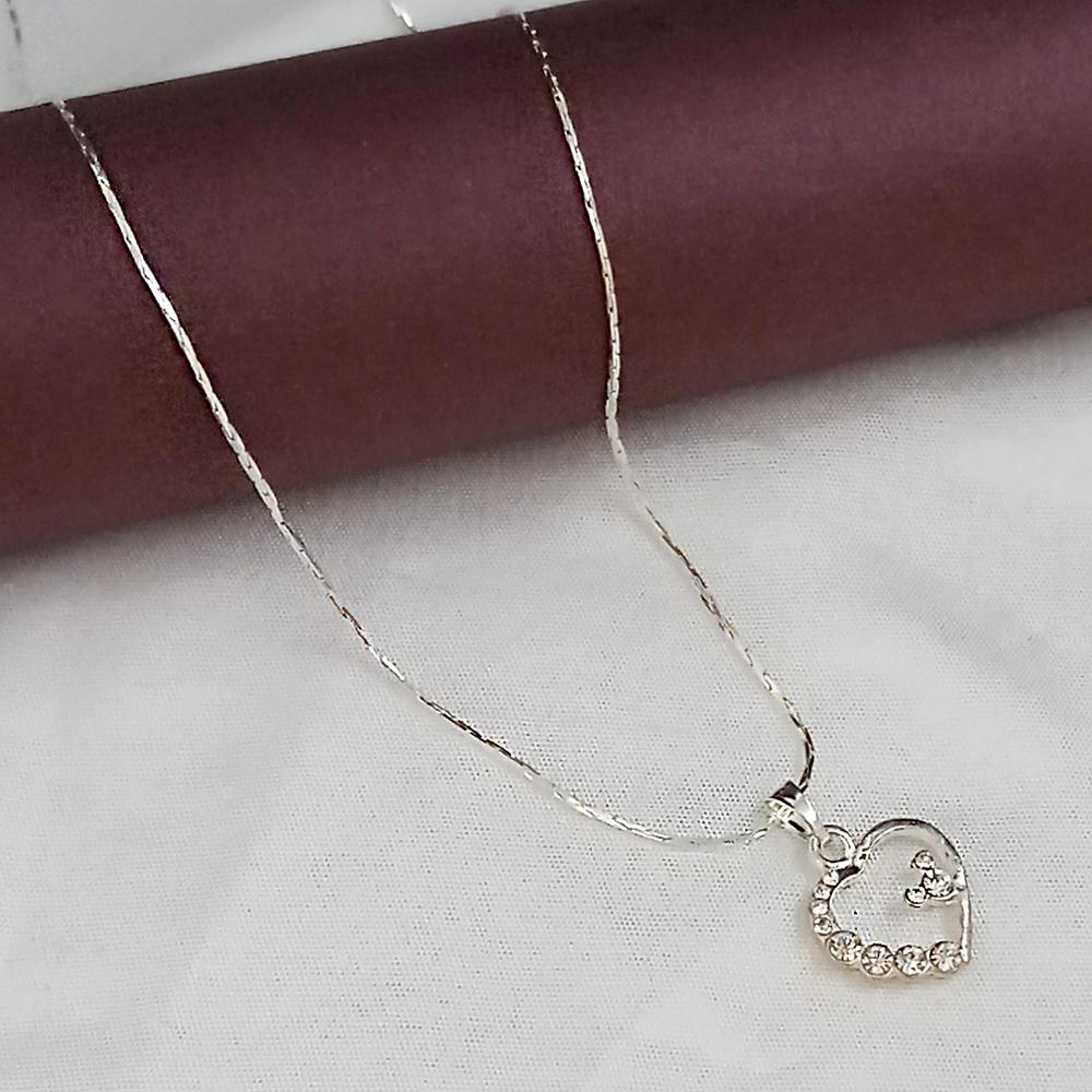 Kriaa Silver Plated White Austrian Stone Heart Shape Chain Pendant - 1202638