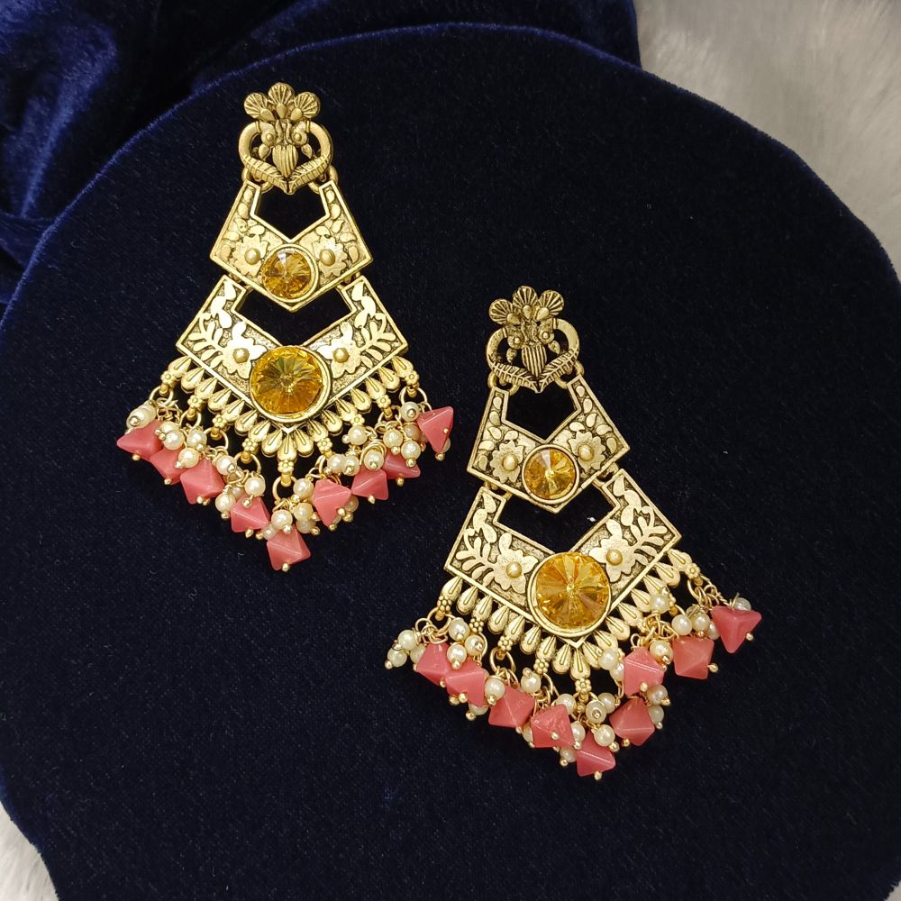 JewelMaze Crystal Stone Gold Plated Dangler Earrings