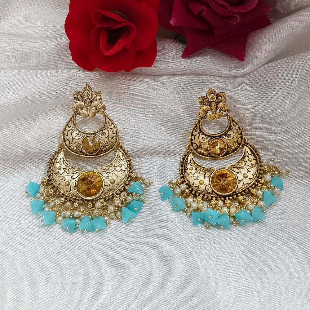 JewelMaze Crystal Stone Gold Plated Dangler Earrings