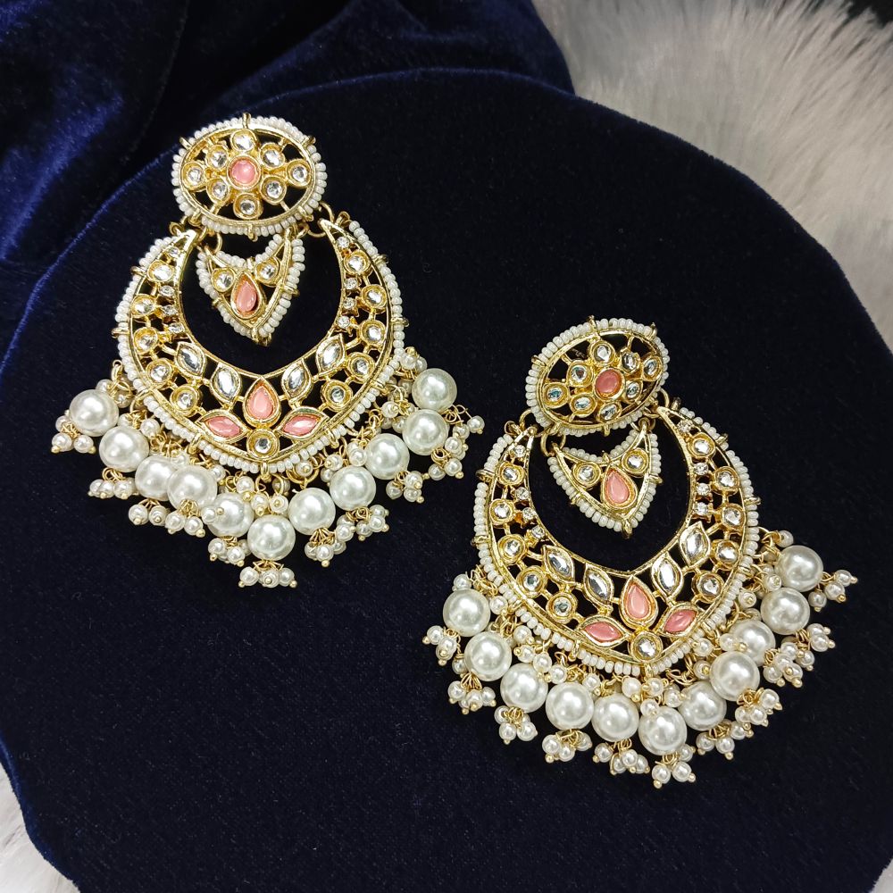 JewelMaze Kundan Stone Gold Plated Dangler Earrings