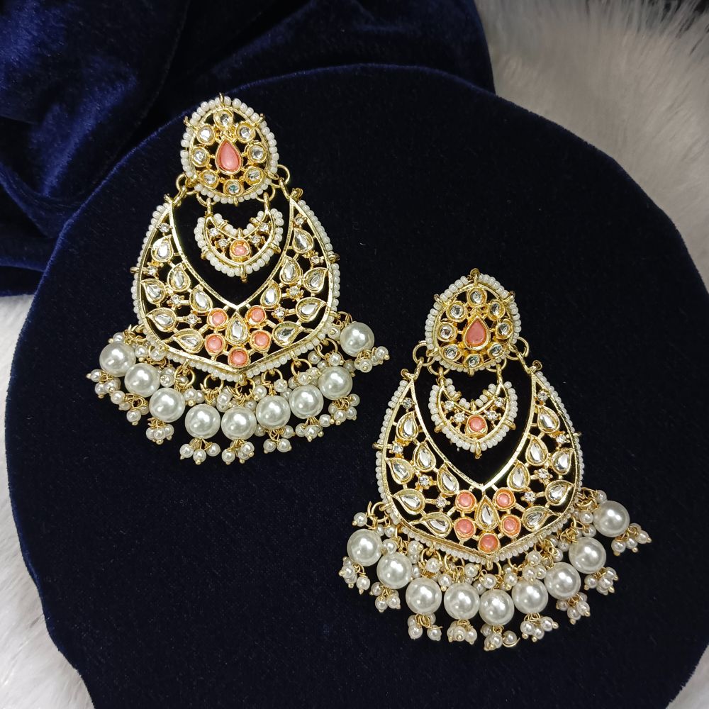 JewelMaze Kundan Stone Gold Plated Dangler Earrings