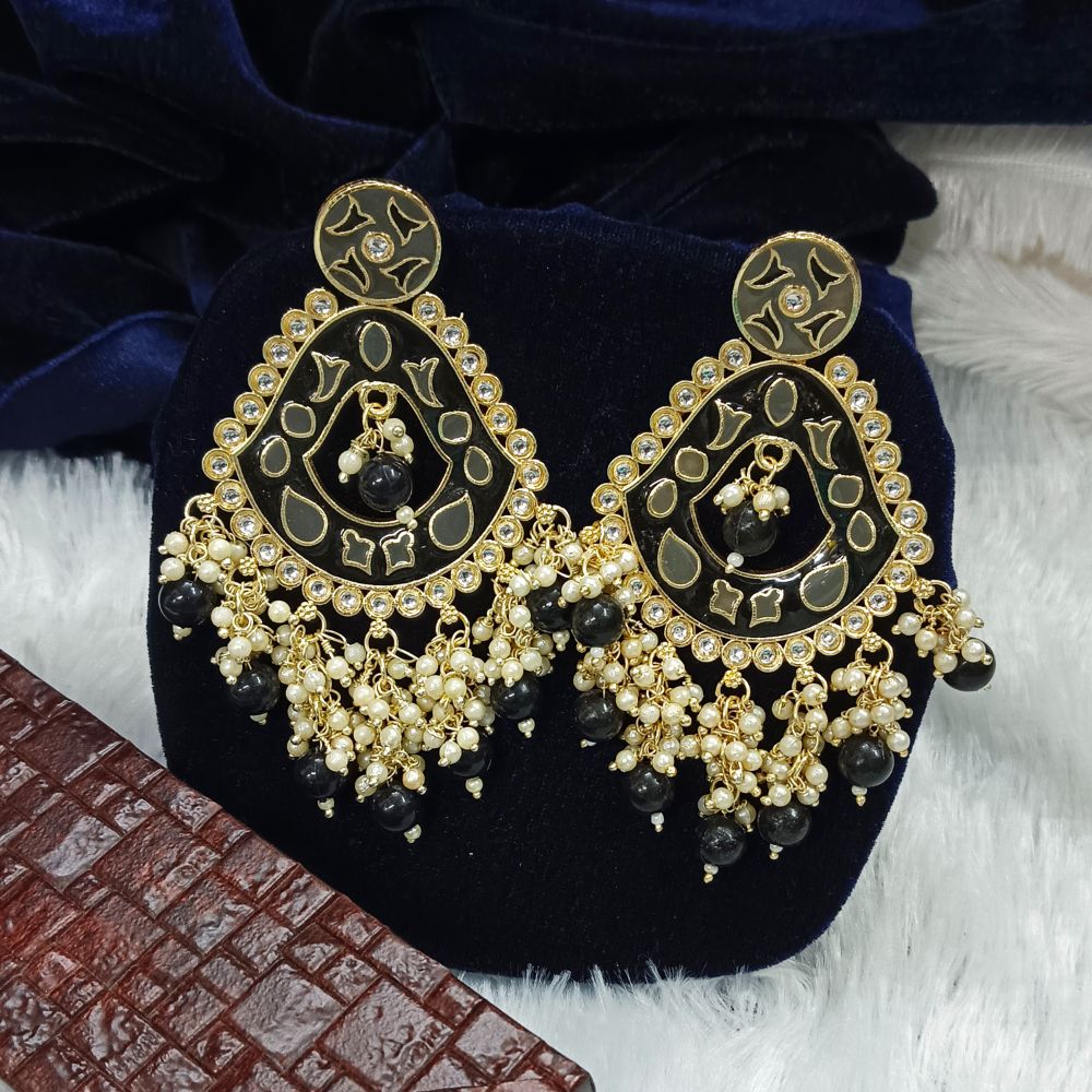 JewelMaze Meenakari & Beads Gold Plated Dangler Earrings