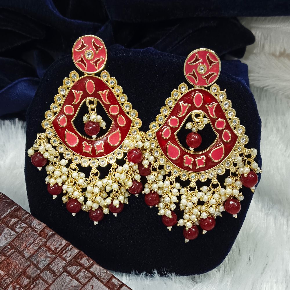 JewelMaze Meenakari & Beads Gold Plated Dangler Earrings