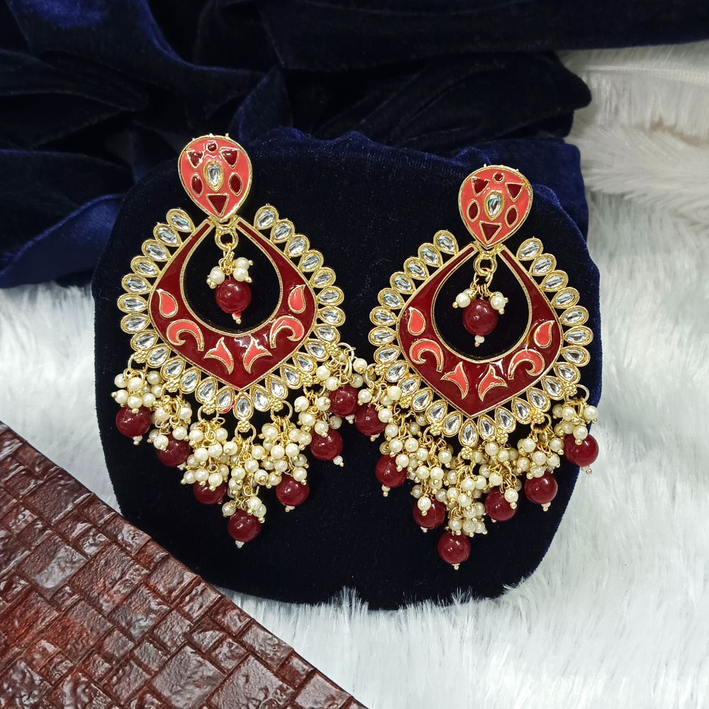 JewelMaze Meenakari & Kundan Stone Gold Plated Dangler Earrings