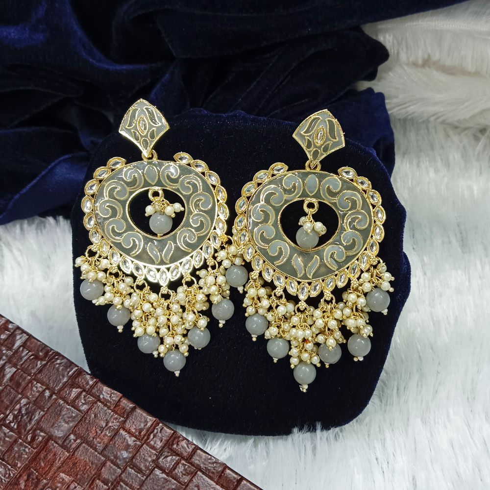 JewelMaze Meenakari & Kundan Stone Gold Plated Dangler Earrings