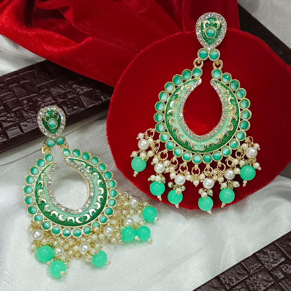 CARANS leaf meenakari jhumka earrings, Light Green, 1 pair of earrings