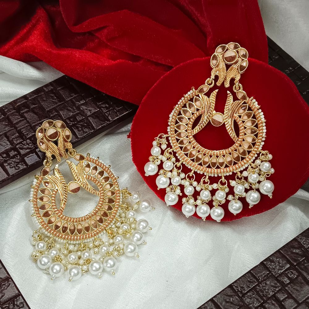 JewelMaze Meenaakri & Beads Gold Plated Dangler Earrings