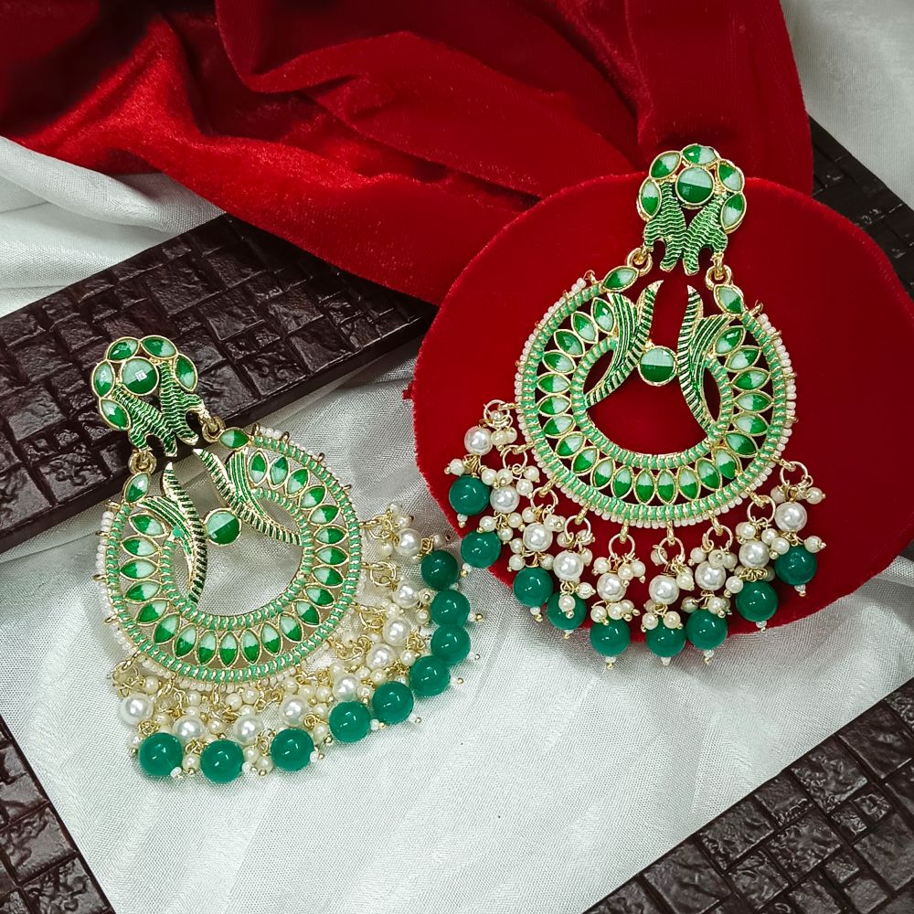 JewelMaze Meenaakri & Beads Gold Plated Dangler Earrings