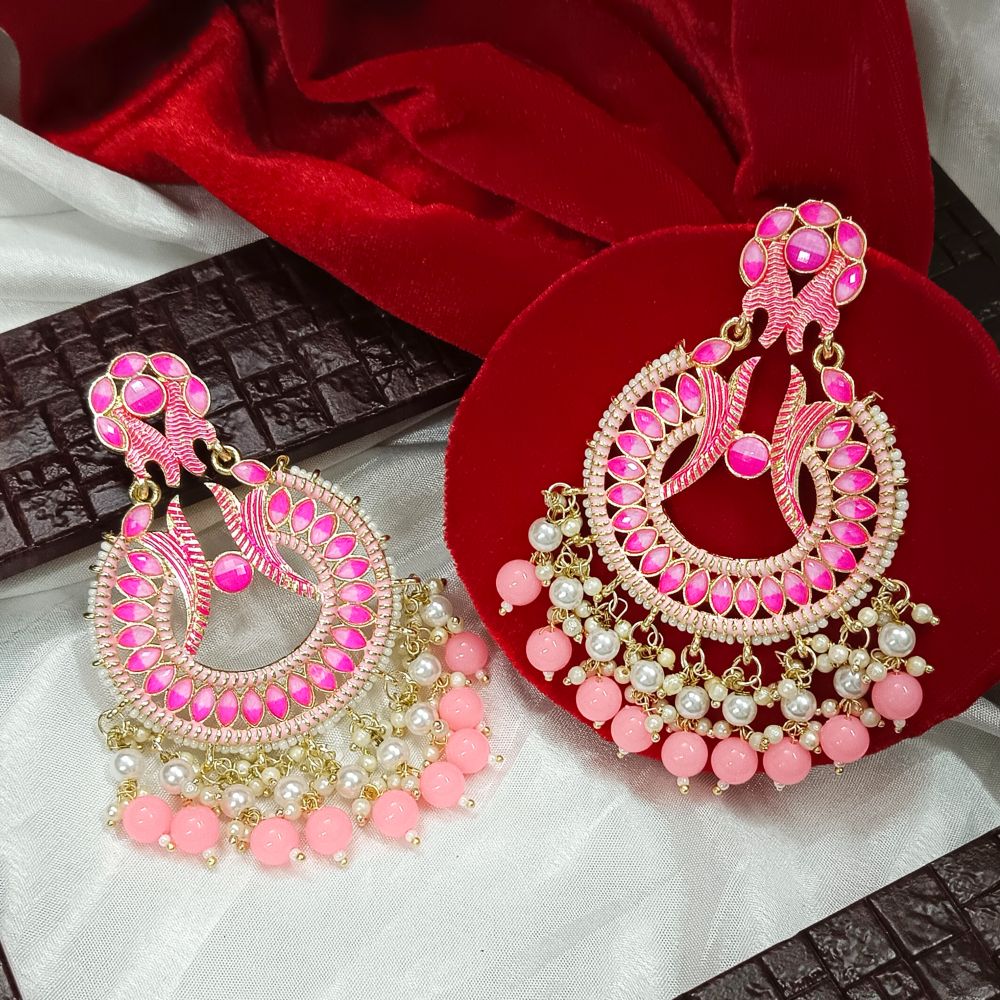 JewelMaze Meenaakri & Beads Gold Plated Dangler Earrings