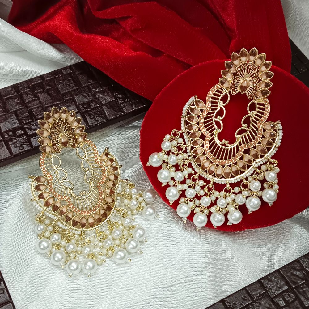 JewelMaze Meenaakri & Beads Gold Plated Dangler Earrings