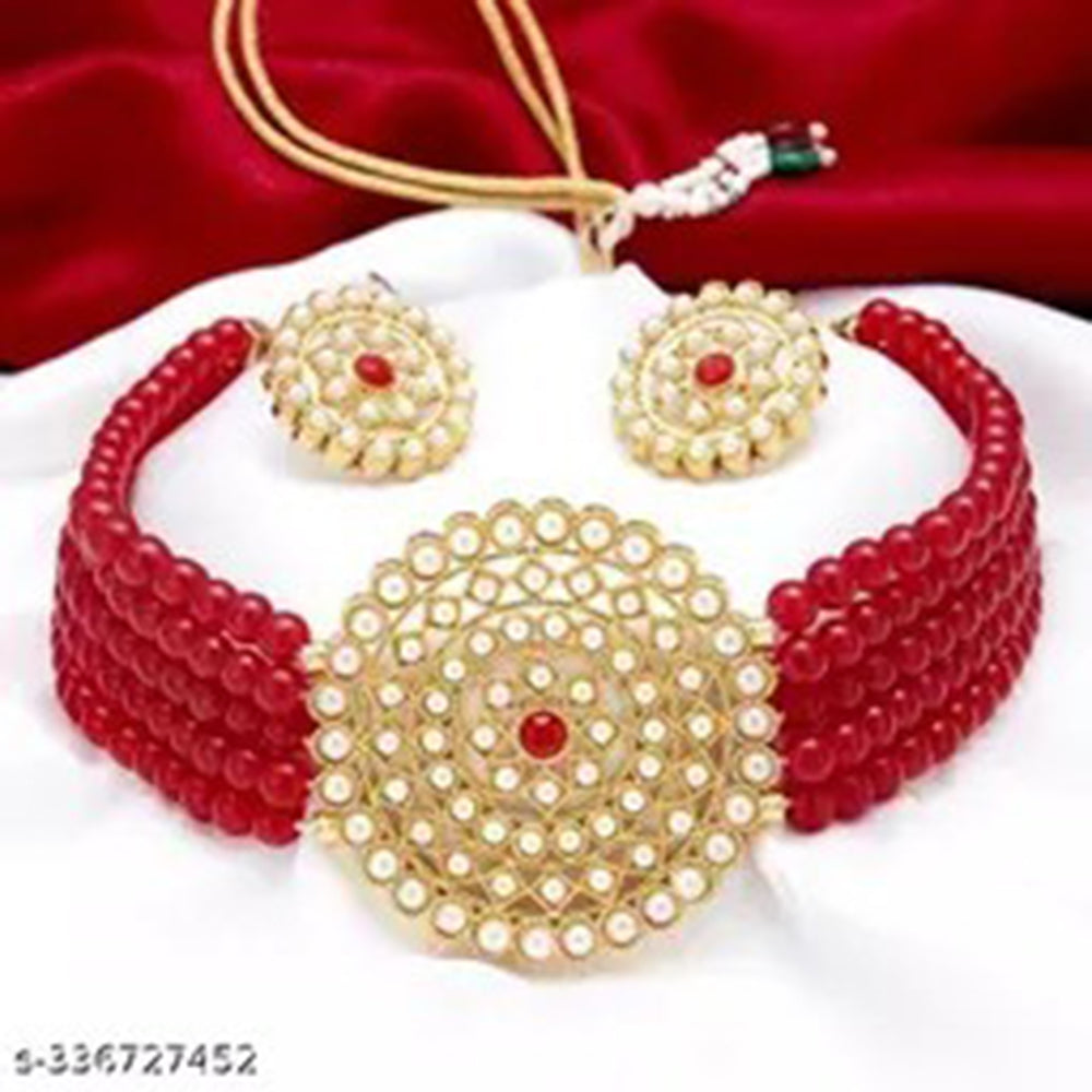 JewelMaze Gold Plated Beads Necklace Set