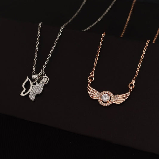 The Z Collection AD Diamond Angel Wing & Butterfly Chain  Pendants Combo