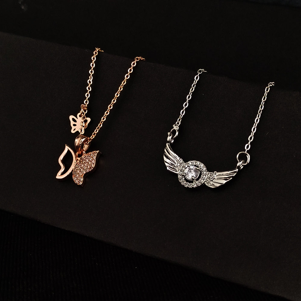 The Z Collection AD Diamond Angel Wing & Butterfly Chain  Pendants Combo