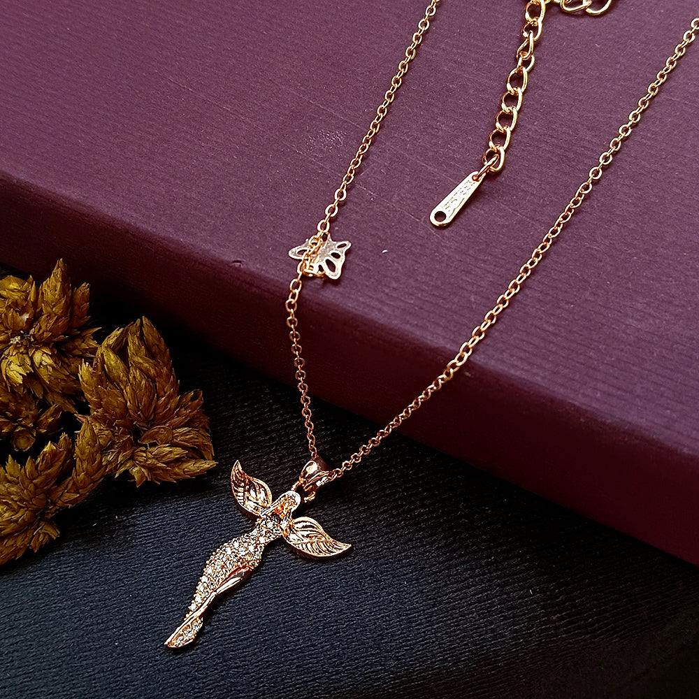 The Z Collection Rose Gold Plated AD Angel Chain Pendant
