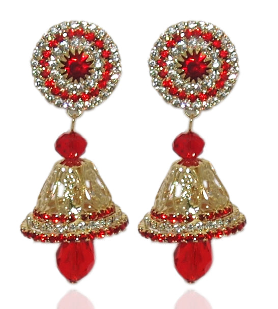 Kriaa Red Austrian Stone Gold Plated Jhumki Earrings - 1302603