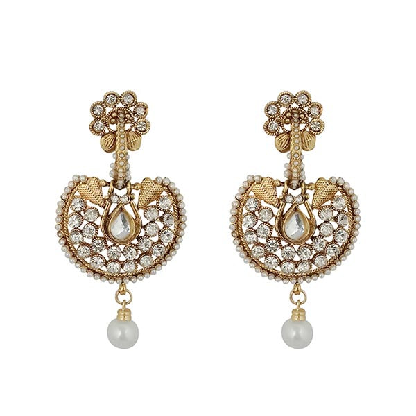 Kriaa Gold Plated White Austrian Stone And Pearl Dangler Earrings