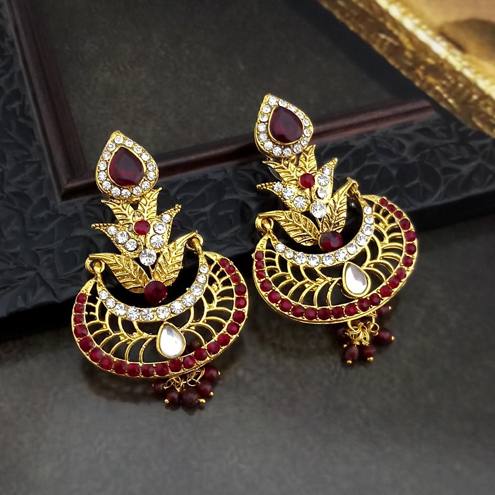 Kriaa Austrian Stone Red Gold Plated Kundan Earrings