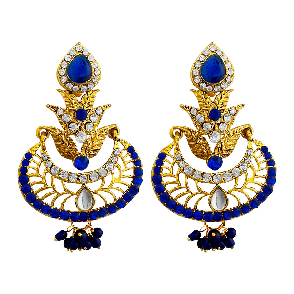 Kriaa Austrian Stone Blue Gold Plated Kundan Earrings