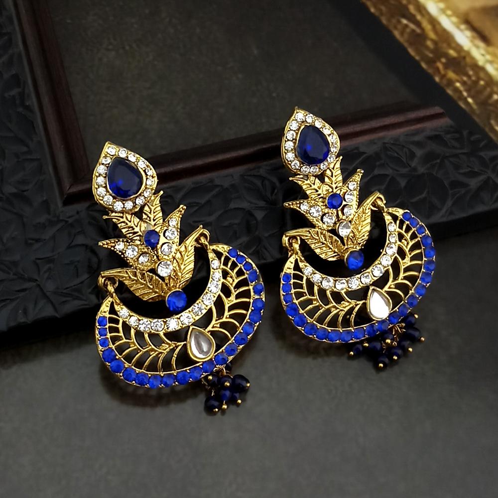 Kriaa Austrian Stone Blue Gold Plated Kundan Earrings
