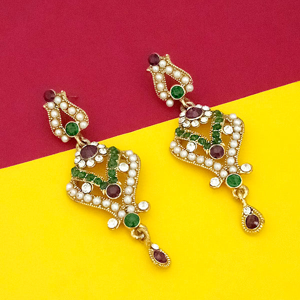 Kriaa Green Stone Gold Plated Dangler Earrings