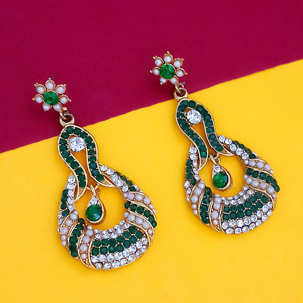 Kriaa Gold Plated Green Stone Dangler Earrings