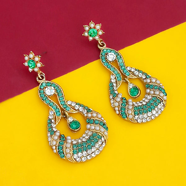 Kriaa Gold Plated Green Stone Dangler Earrings