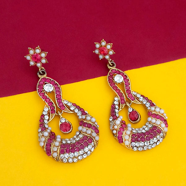 Kriaa Gold Plated Pink Austrian Stone Dangler Earrings
