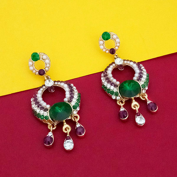 Kriaa Gold Plated Purple Green Stone Dangler Earrings