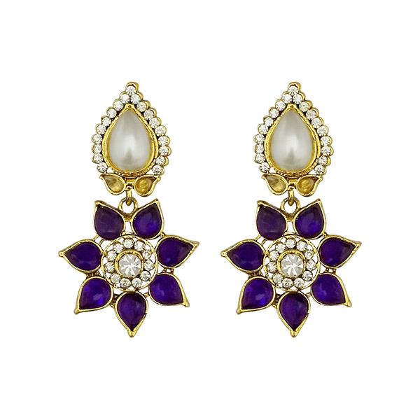 Kriaa Gold Plated White And Purple Austrian Stone Dangler Earrings - 1303421A