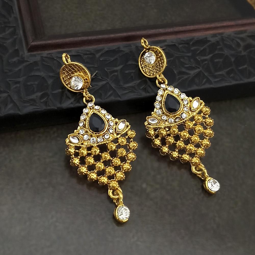 Kriaa Austrian Stone Black Gold Plated Earrings