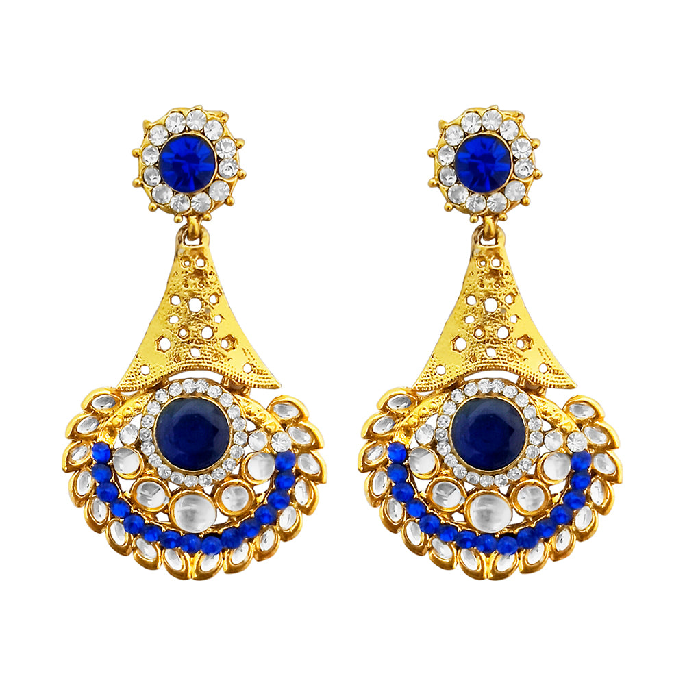 Kriaa Austrian Stone Gold Plated Blue Kundan Earrings