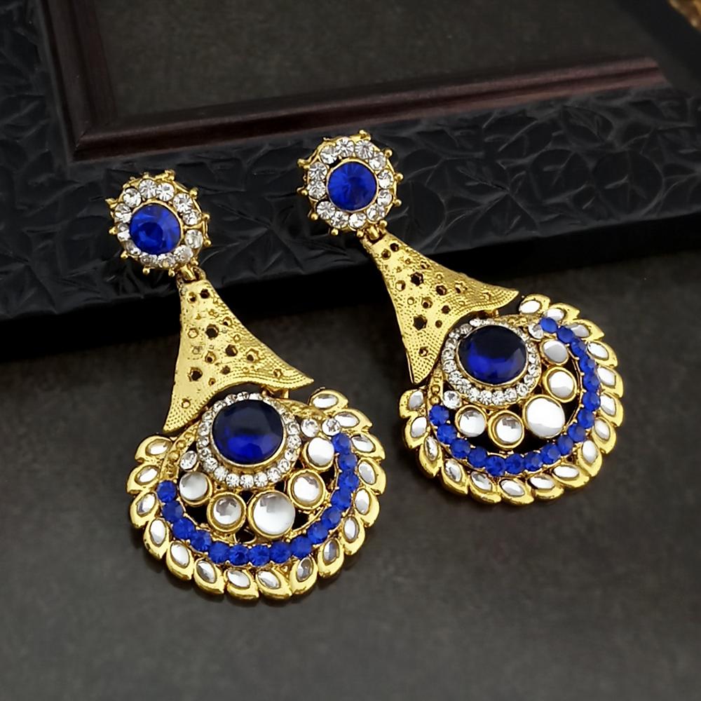 Kriaa Austrian Stone Gold Plated Blue Kundan Earrings