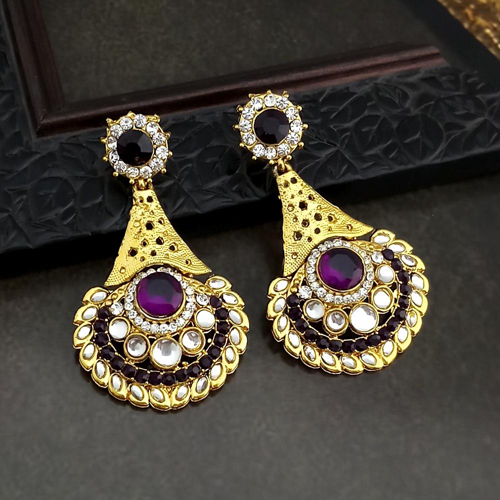 Kriaa Austrian Stone Purple Gold Plated Kundan Earrings