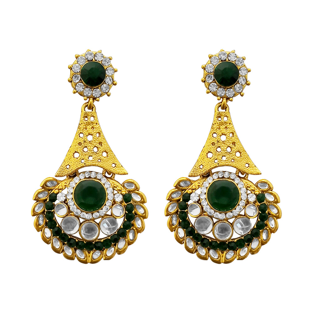 Kriaa Austrian Stone Green Gold Plated Kundan Earrings