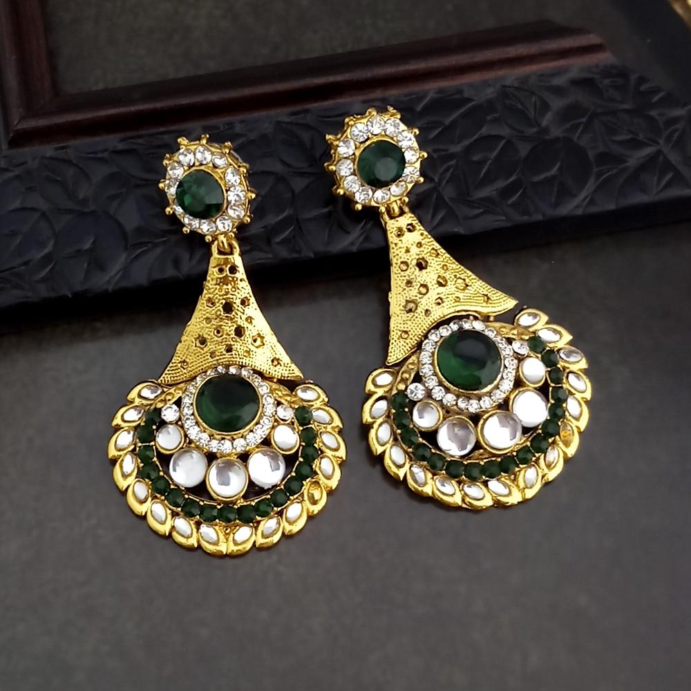 Kriaa Austrian Stone Green Gold Plated Kundan Earrings