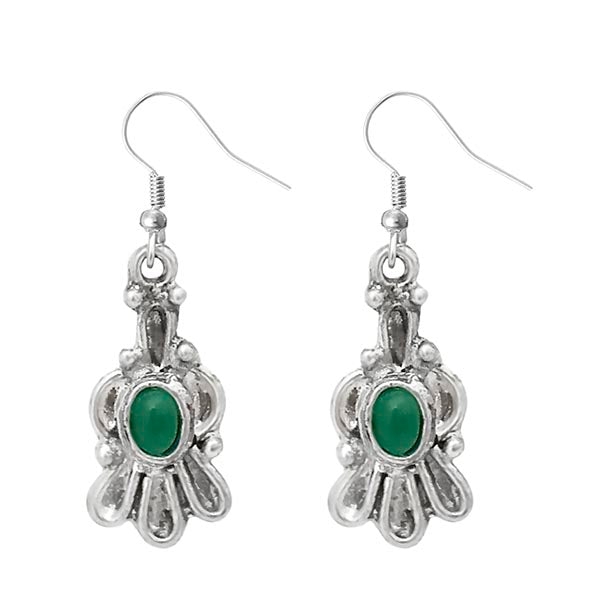 Urthn Silver Plated Green Pota Stone Dangler Earrings