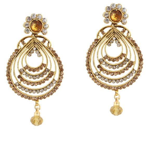 Kriaa Yellow Austrian Stone Gold Plated Dangler Earrings