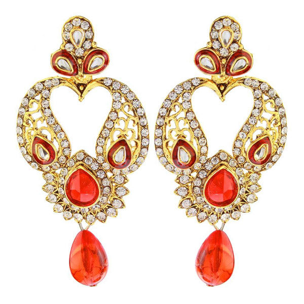 The99Jewel Gold Plated Red Austrian Stone Dangler Earrings