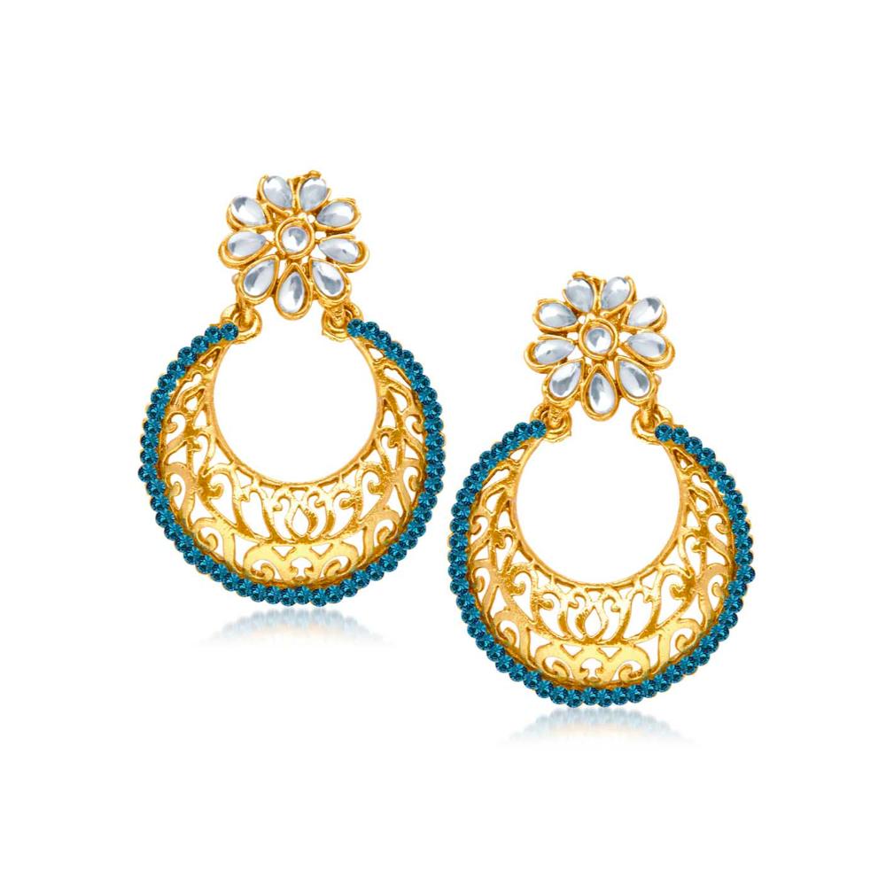 JewelMaze Blue Austrian Stone Dangler Earrings