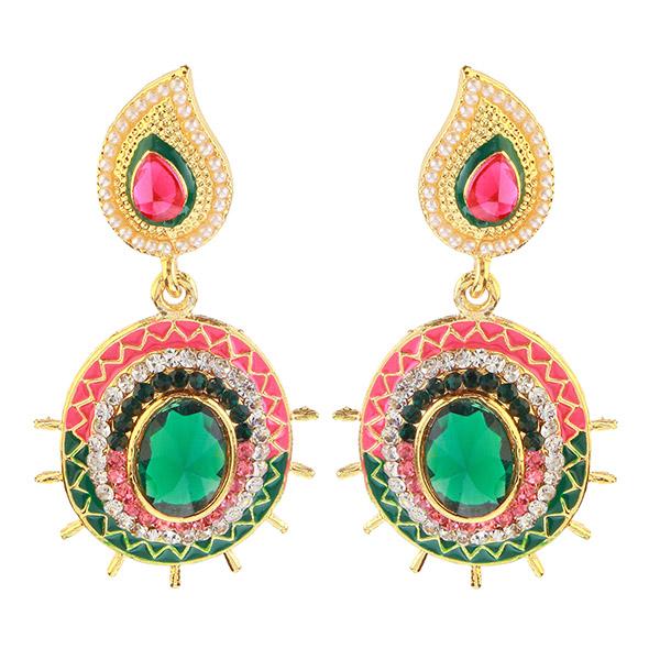 Kriaa Gold Plated Pink And Green Meenakari Austrian Stone Dangler Earrings