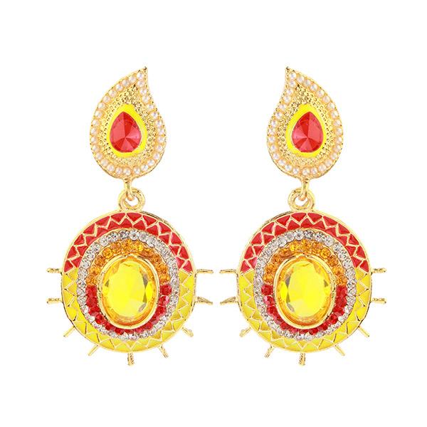 Kriaa Yellow And Maroon Meenakari Austrian Stone Dangler Earrings