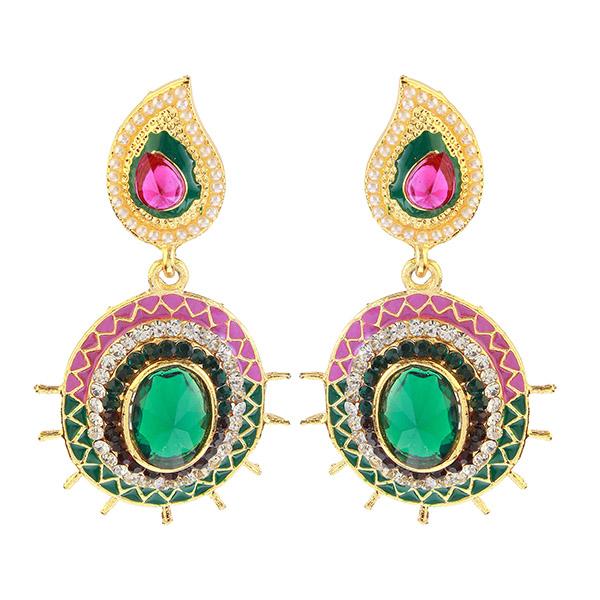 Kriaa Pink And Green Meenakari Gold Plated Dangler Earrings