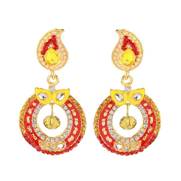 Kriaa Red Meenakari Kundan Gold Plated Dangler Earrings