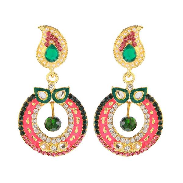 Kriaa Pink And Green Meenakari Gold Plated Dangler Earrings