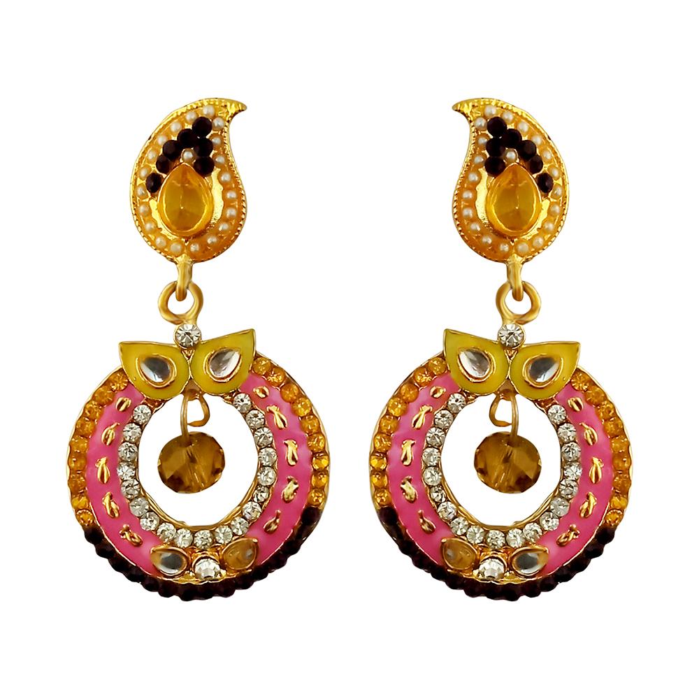 Kriaa Gold Plated White Austrian Stone And Meenakari Dangler Earrings - 1304623A