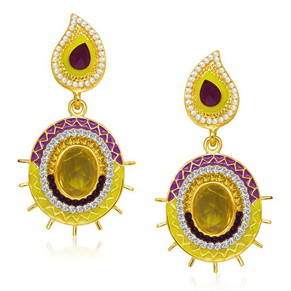 Kriaa Purple And Yellow Meenakari Austrian Stone Dangler Earrings